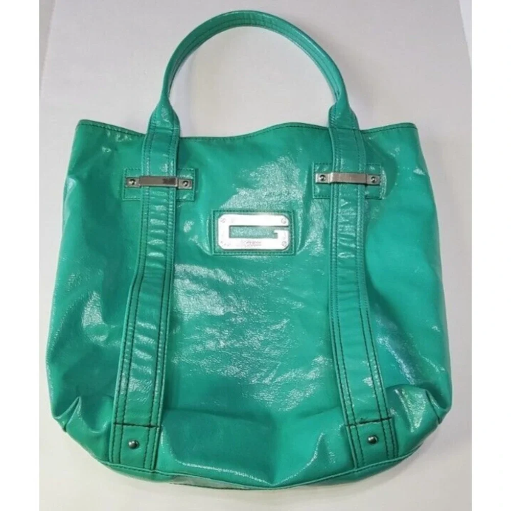 Vintage Guess Teal Shoulder Bag Silver Buckle Y2K Style Zebra Lining - Picture 3 of 16